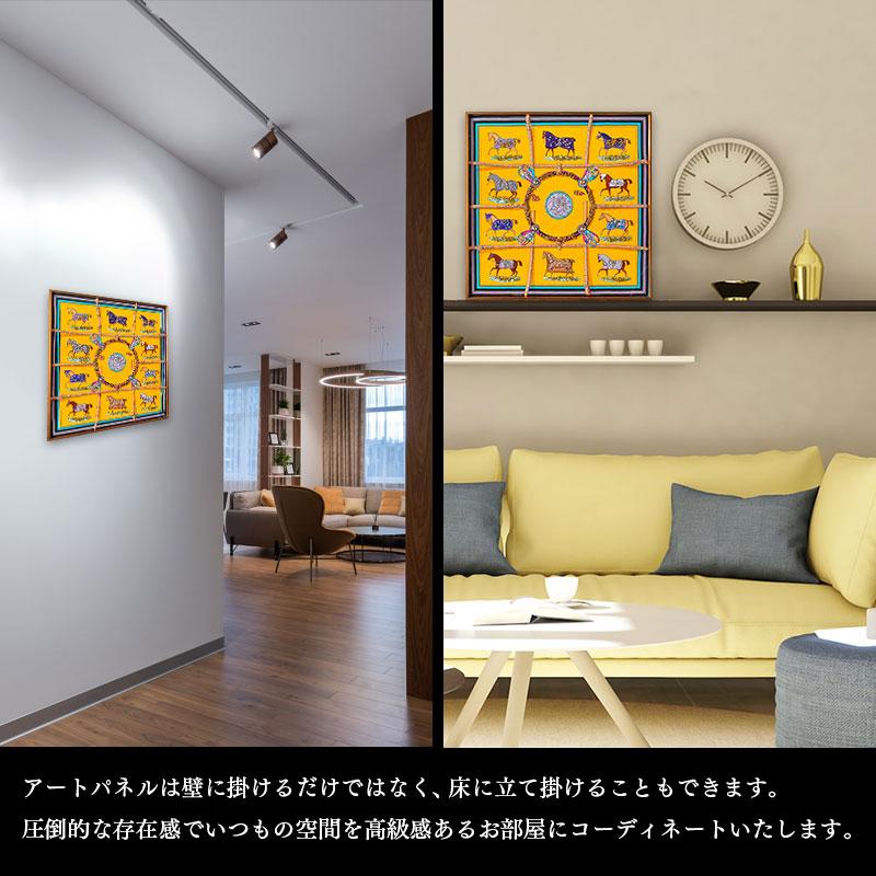 水晶パネル アートパネル 50×50cm 開運画 金フレーム付き 馬 出世運
