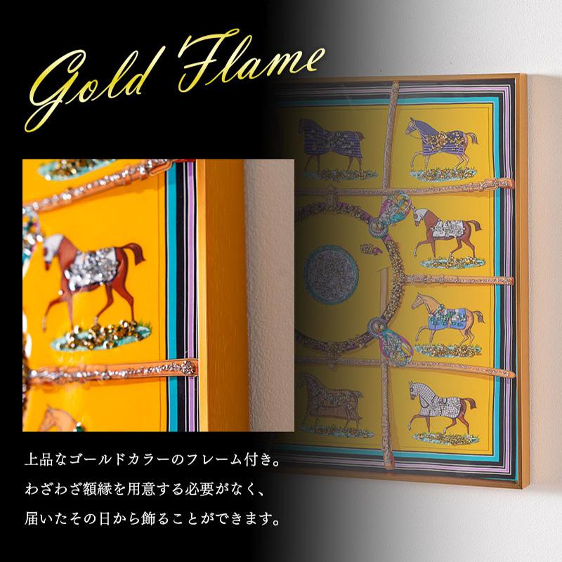 開運画　黄金松 水晶パネル アートパネル 50×50cm 開運画 金フレーム付き 馬 出世運