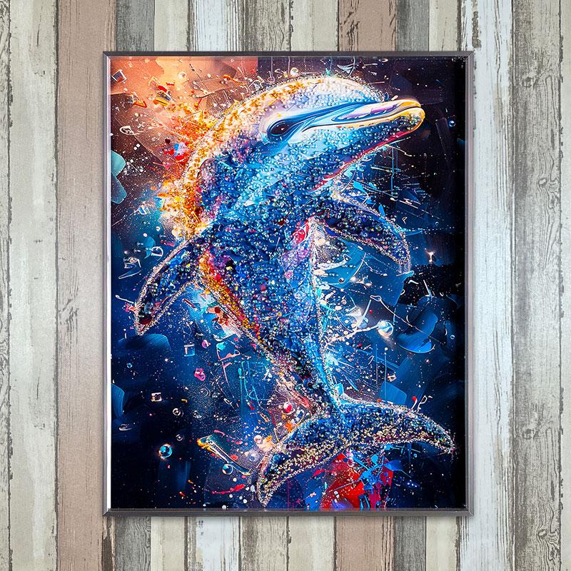 水晶パネル アートパネル 40×50cm 50×40cm イルカ ドルフィン 海 銀