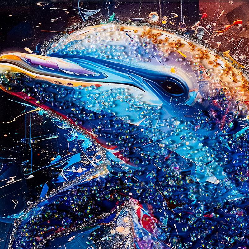 水晶パネル アートパネル 40×50cm 50×40cm イルカ ドルフィン 海 銀
