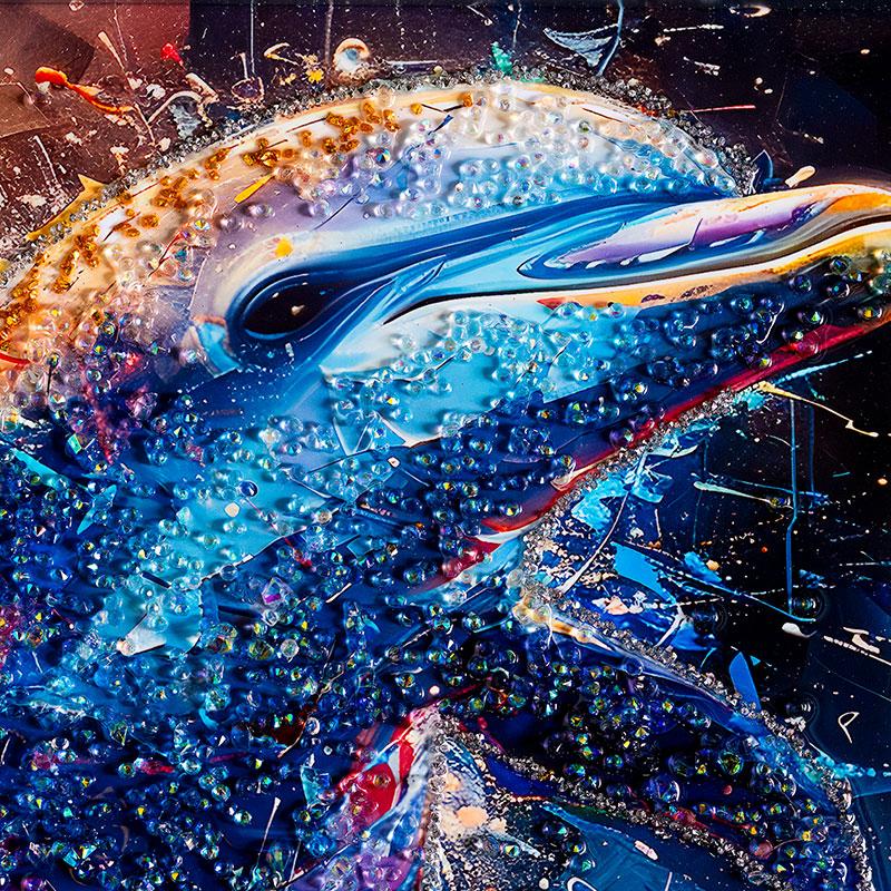 水晶絵　アートパネル　イルカ　いるか　クリスタル　絵画　アート　海　壁掛け　絵 水晶パネル アートパネル 40×50cm 50×40cm イルカ ドルフィン 海 銀