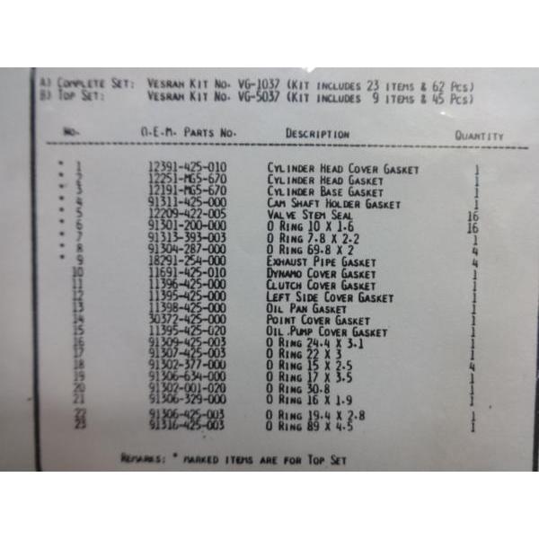 ベスラ製CB1100F,R系用OHガスケットキット CB1100RB,RC,RD,1100F #608
