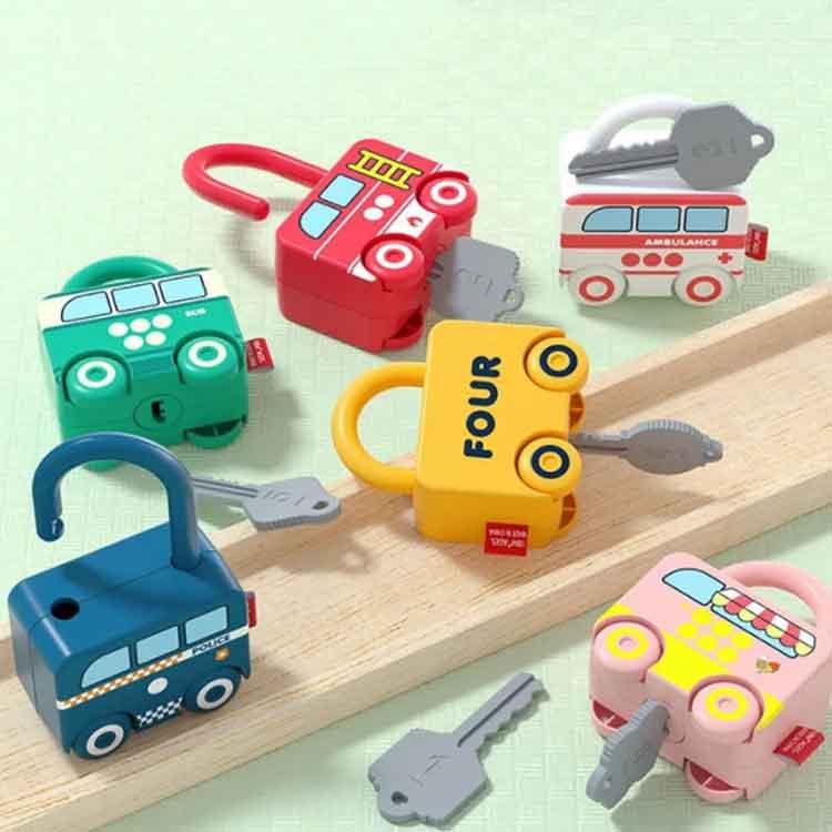 モンテッソーリ教育 鍵 知育玩具 ミニカー おもちゃ 数字 型はめパズル