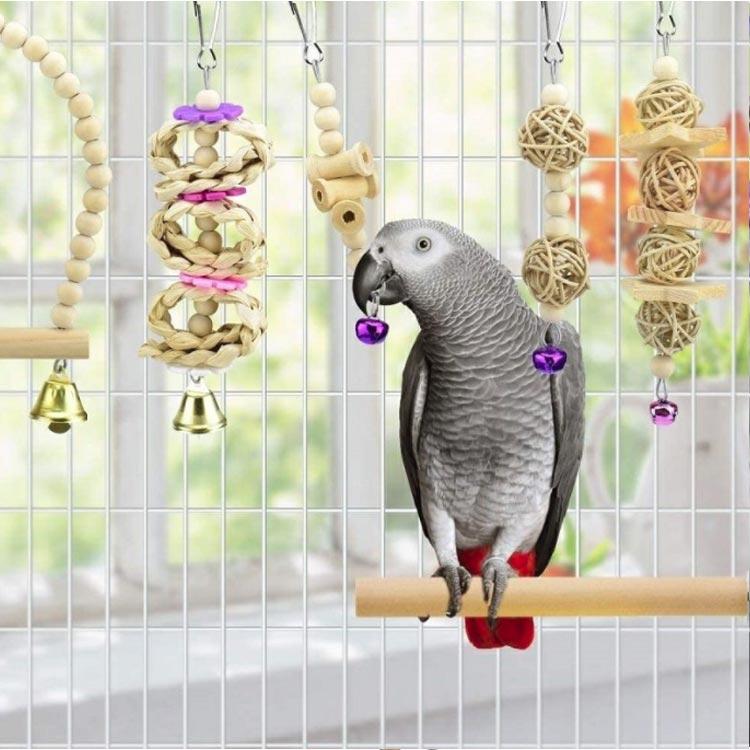 おもちゃ 8点セット 鳥のおもちゃ オウム インコ 鈴 噛む玩具 木製