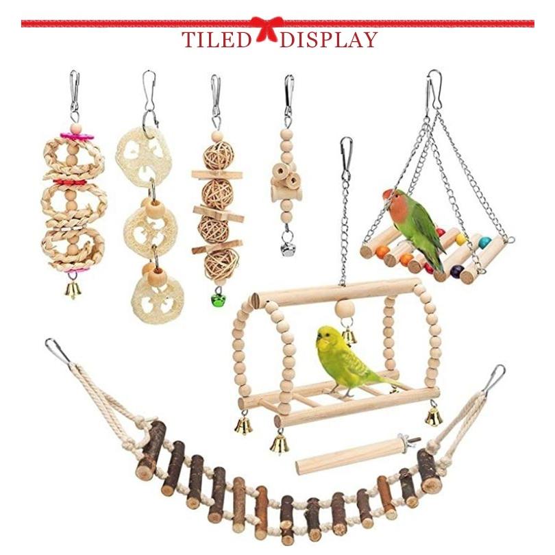おもちゃ 8点セット 鳥のおもちゃ オウム インコ 鈴 噛む玩具 木製