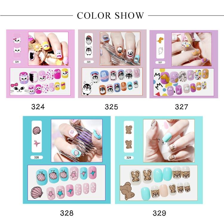 子供向け 24個入り カラージェル ネイルチップ 偽爪 キッズ 全10種類