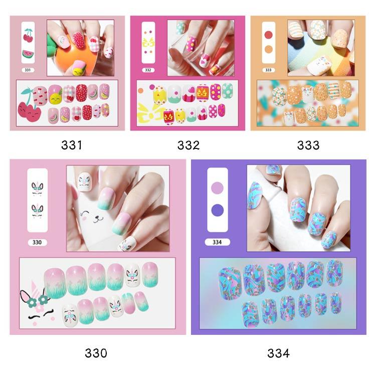 子供向け 24個入り カラージェル ネイルチップ 偽爪 キッズ 全10種類