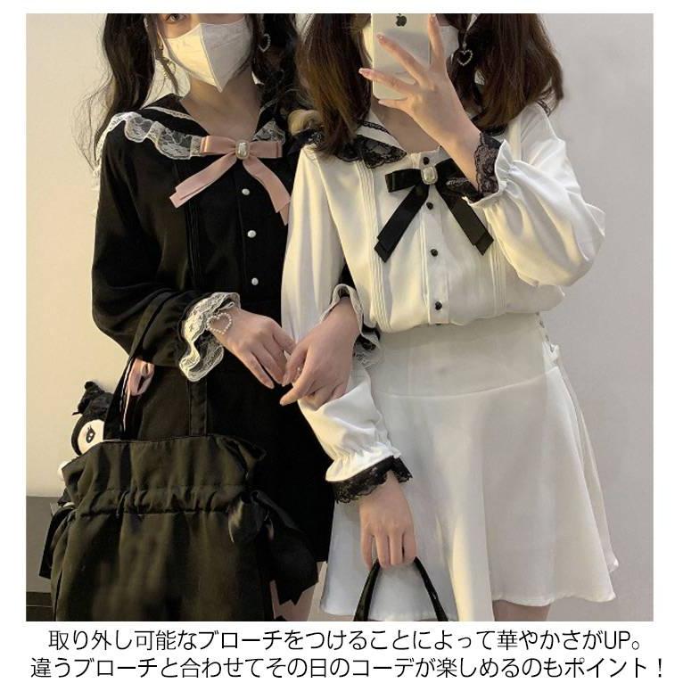 リボン ブラウス プリーツ ゴスロリ シャツ セーラー襟 地雷系 参戦服 