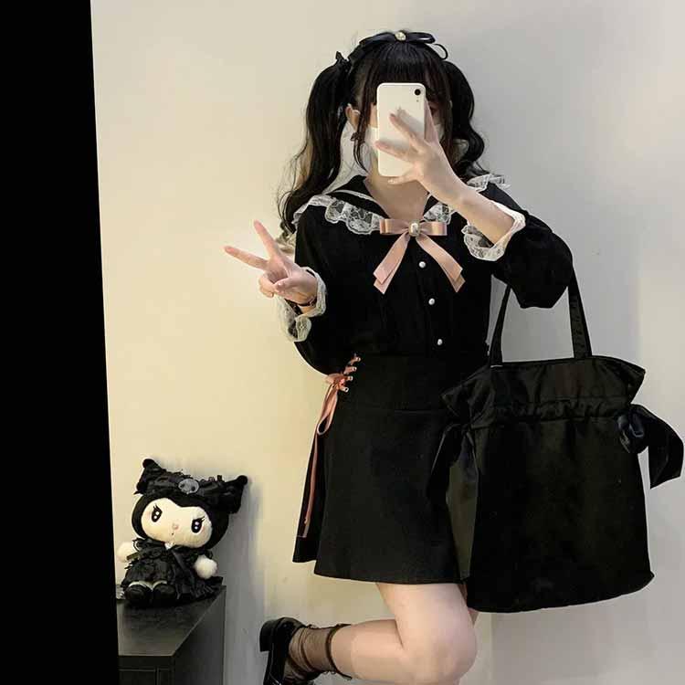 地雷 プリメロ セーラー ブラウス リボン プリーツ スカパン セットアップ ❤︎ 地雷 マーズ セーラー ブラウス 十字架 リボン プリーツスカート