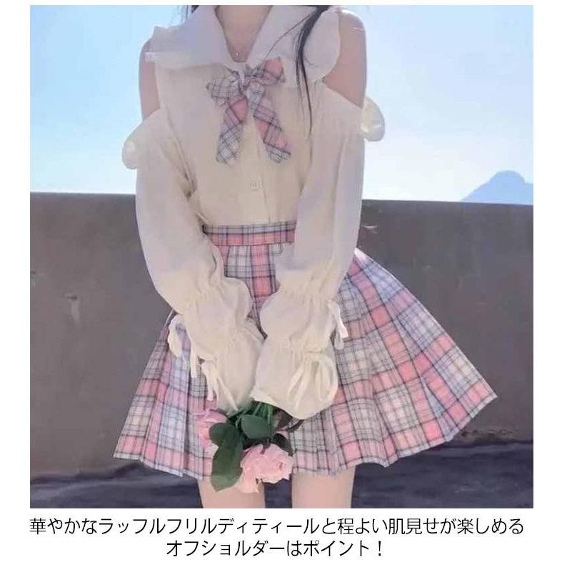 肩出し 服 量産型 レディース 衣装 地雷系 ブラウス リボン 病みかわ 