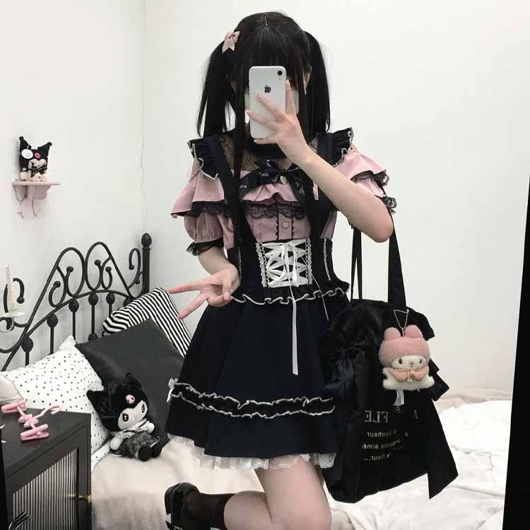 スカート フリル レースアップ ミニ リボン ボトムス 甘ロリ 配色