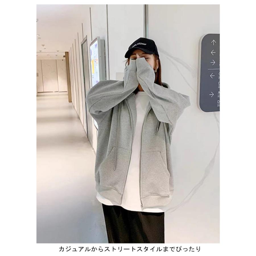 秋 フード付き おしゃれ ブラック パーカー ジップパーカー シンプル