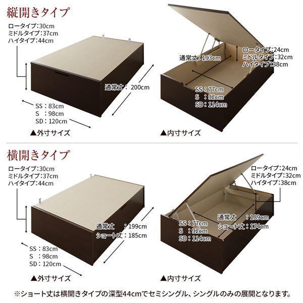 クーオンライン 〔お客様組み立て〕 収納 ベッド 通常丈 セミダブル 跳ね上げ式 横開き 深さ30cm ロータイプ 日本製薄型ポケットコイルマットレス付き...〔代引不可〕(代引不可)