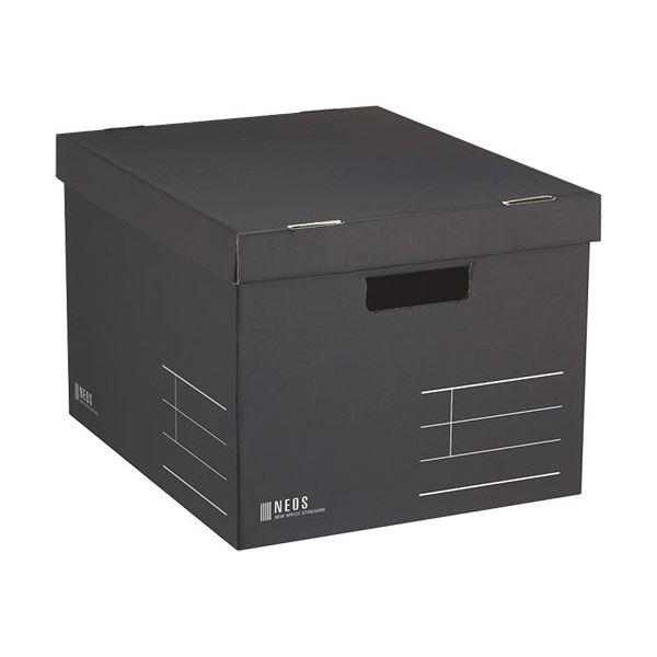 まとめ）コクヨ 収納ボックス（NEOS）Lサイズ フタ付き ブラック A4