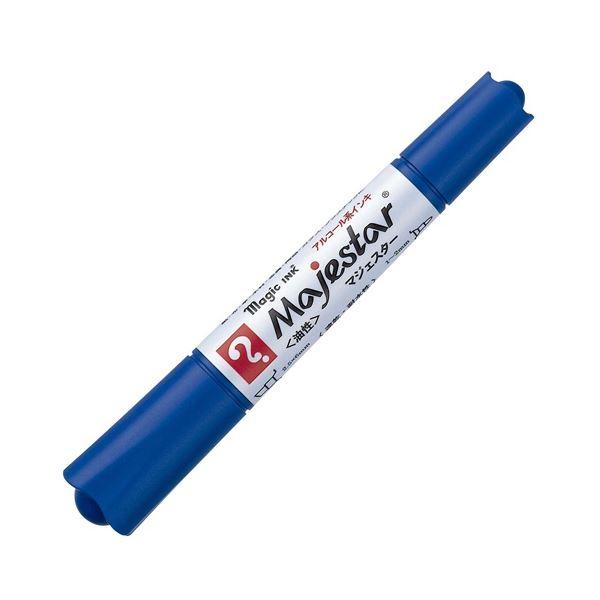 (まとめ) 油性ツインマーカー マジックインキマジェスター 太字+細字 青 10本 〔×10セット〕(代引不可)