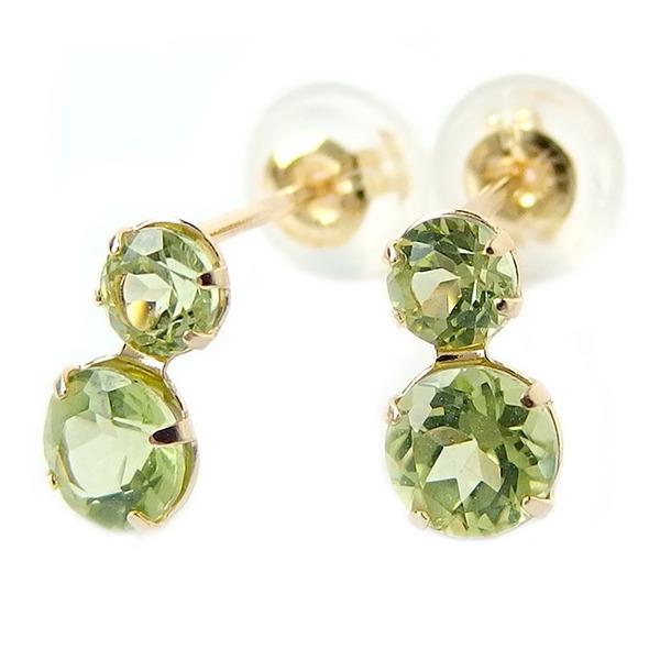 ピアス イヤリング ペリドット K18 イエローゴールド 8月 誕生石 ペリドット 2連 スタッド シンプル 2連