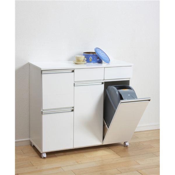 ダストボックス/蓋付きゴミ箱 〔2分別 引き出し収納付き〕 幅82cm キャスター付き ホワイト(白) 〔完成品〕(代引不可)