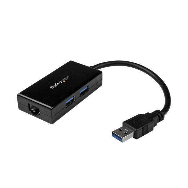 【正規通販】 USBハブ（2ポート）内蔵 USB3.0-ギガビットイーサネット有線LANアダプタ （まとめ）StarTech.com 10・100・1000Mbps 〔×3セット〕 1個 ブラックUSB31000S2H その他周辺機器