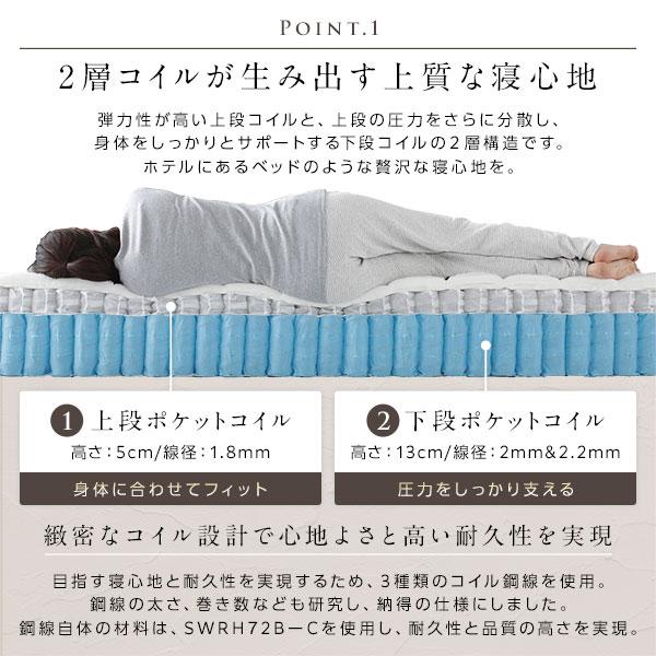 ベッド ワイドキング 280(D+D) 2層ポケットコイルマットレス付き グレージュ 連結 頑丈 すのこ 棚付き コンセント付き 高さ調整可 木製 耐荷重650kg(代引不可)