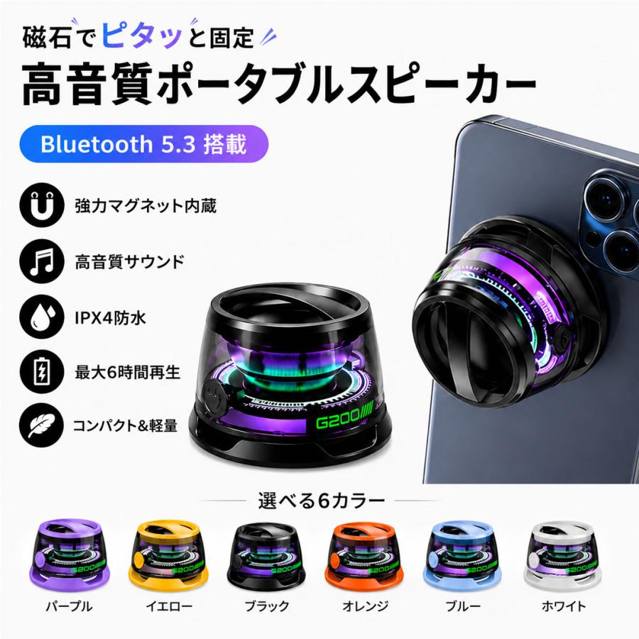 お手軽コンパクト高音質スピーカー Bluetoothスピーカー マグネット式 ワイヤレススピーカー 小型 高音質