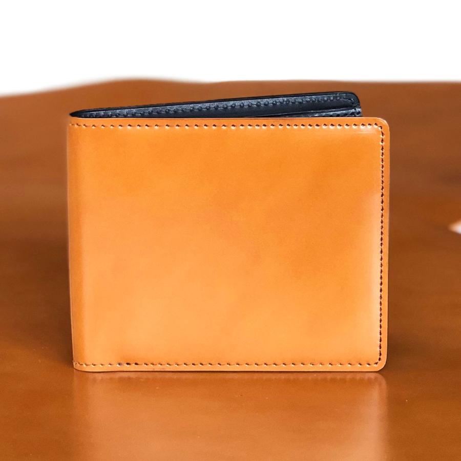 本コバ磨き コードバン 二つ折り財布 小銭なし 純札 ｜ 日本製財布