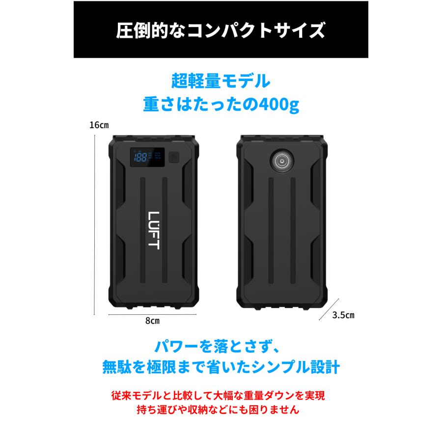 ジャンプスターター エンジンスターター バイクバッテリー 12V 専用 バッテリー上がり 充電器 10400mAh LUFT｜luft｜09