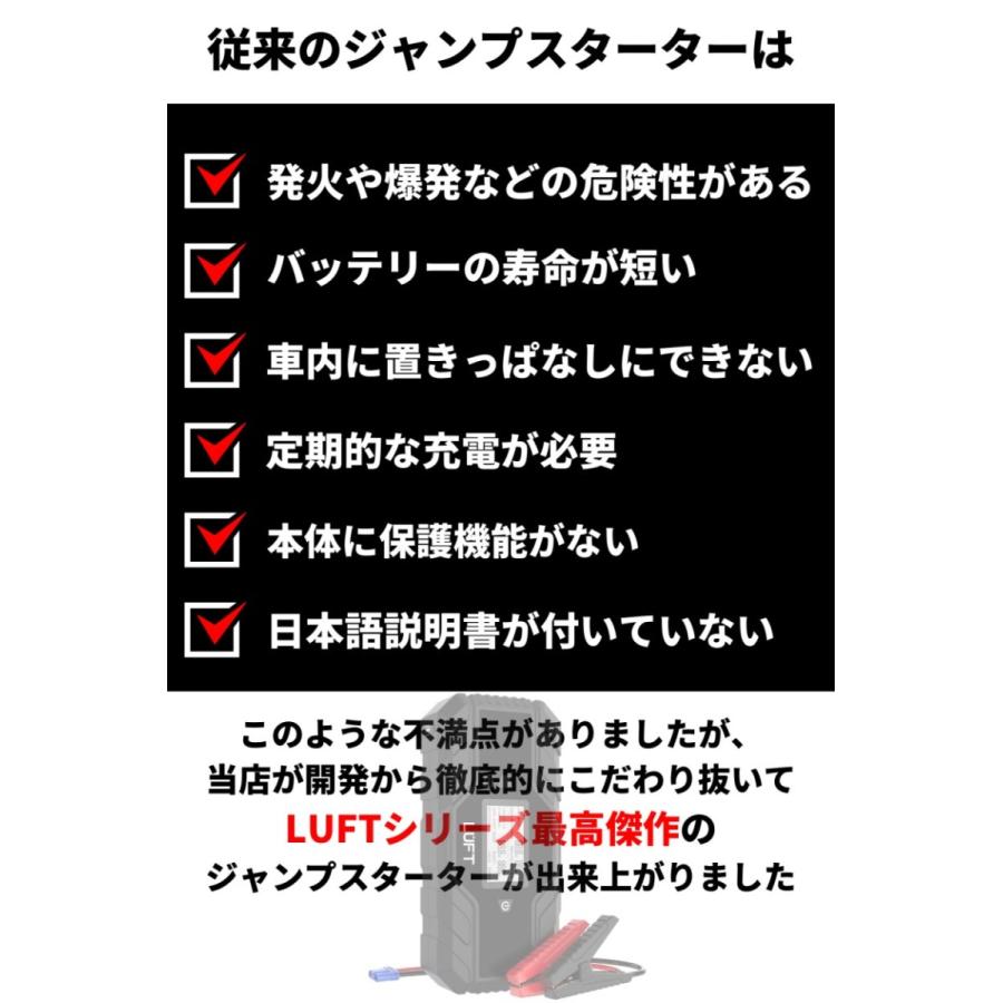 ジャンプスターター スーパーキャパシタ搭載 エンジンスターター 12V 専用 バイクバッテリー バッテリー上がり LUFT | LUFT（カー用品） | 15