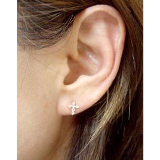ダイヤモンドピアス あすつく K14YG K14WG 0.1ct ダイヤモンド クロス