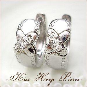 フープピアス【完全無色透明Fカラー・高級仕様K18YG(約)4.35g】K18YG PG WG pt900 0.1ct ダイヤモンド『kiss』SIクラス F〜Dカラー 無色透明 GOOD〜VERYGOOD