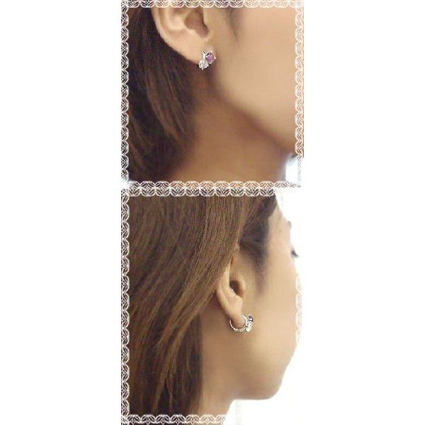 フープピアス K18WG カラーストーン 6mmカボション ビー玉のような透明  