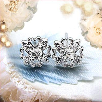 ダイヤモンドピアス K18YG PG WG 0.28ct 雪の結晶 ハート SIクラス F 