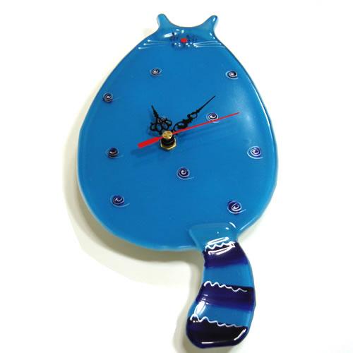 ドイツ　ガラス製　おしゃれねこ時計　ブルー | 