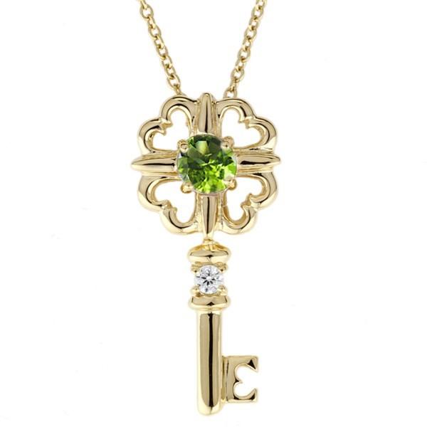 キー 鍵 Lp869yg Pe ジュエリーluire 店 お守り ゴールド ネックレス 鍵 ハート ラッキーモチーフ ゴールド 18金 ハート K18 四葉のクローバー ペリドット 8月誕生石 ペンダント