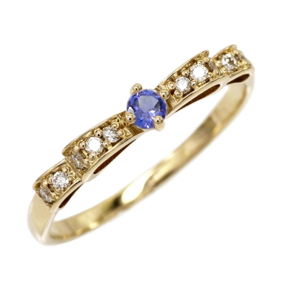 国内外の人気が集結 タンザナイト りぼんリング ダイヤモンド パワーストーン K18イエローゴールド 18金 指輪 指輪