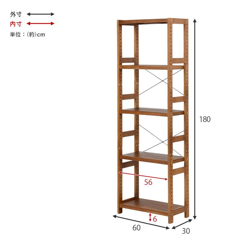 オープンラック 5段 〔幅60×奥行30×高さ180cm〕 木製 パイン材｜lukit｜21