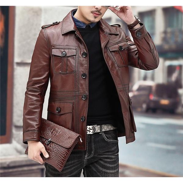 SALE! 牛革 ダウンジャケット メンズ シングルコート リアルレザー