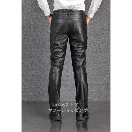 Lee レザーライダース　パンツ　牛革　リアルレザー Lee リー レザーパンツ 本革 リーライダースメンズ 黒 W30 革