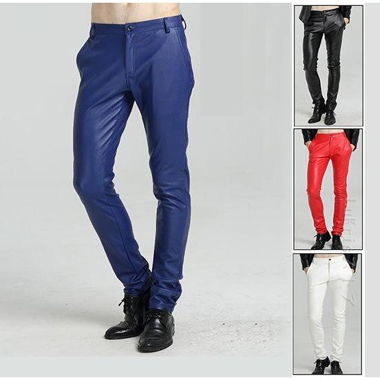 レザー パンツ 青 SALE! フェイクレザーパンツ 革パンツ メンズ 男性 皮パン スキニー