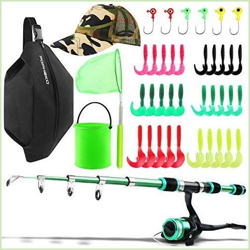 新年の贈り物 Kids mouhike Fishing Travel Kit, Lure Bucket, Pail Foldable Hat, Fishing Net, Fishing with Combos Reel Spinning Rod Fishing Telescopic Pole, スピンキャストリール 新年の贈り物 Kids mouhike Fishing Travel Kit, Lure Bucket, Pail Foldable Hat, Fishing Net, Fishing with Combos Reel Spinning Rod Fishing Telescopic Pole, スピンキャストリール