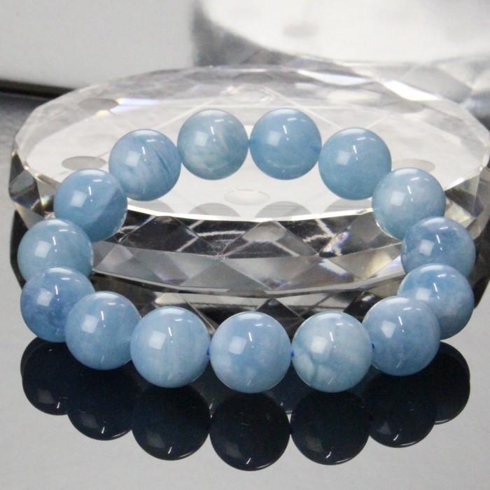 【一点物 13mm玉】 アクアマリン ブレスレット Bracelet ブレスレット Bangle 腕輪 ブレス Aquamarine ミルキーアクア メンズ レディース 天然石の画像