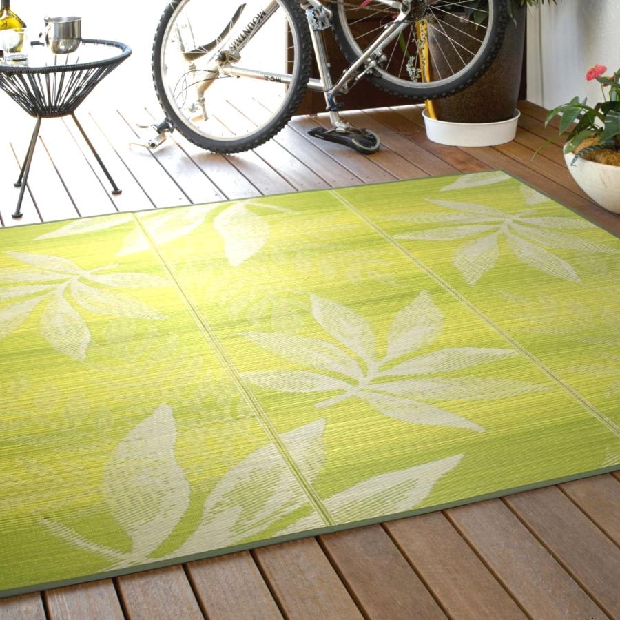 い草ラグ 3畳 190×240cm （K4-01） リーフ柄 イエロー グリーン 不織布