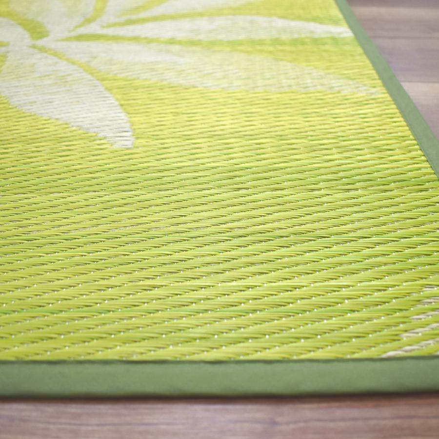 い草ラグ 3畳 190×240cm （K4-01） リーフ柄 イエロー グリーン 不織布