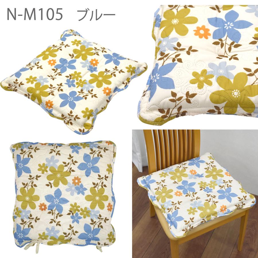 青と金の花柄 椅子用クッション シートクッション 4枚セット 40×40cm （N-M） 花柄 リーフ柄 グリーン