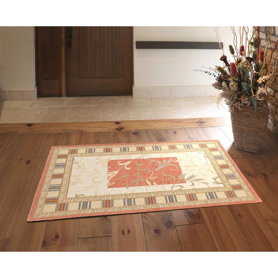 玄関マット 屋内 60×90cm プラドOR 洗える アンティーク オレンジ