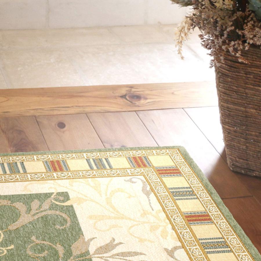 玄関マット 屋内 60×90cm （プラドGN） 洗える アンティーク グリーン