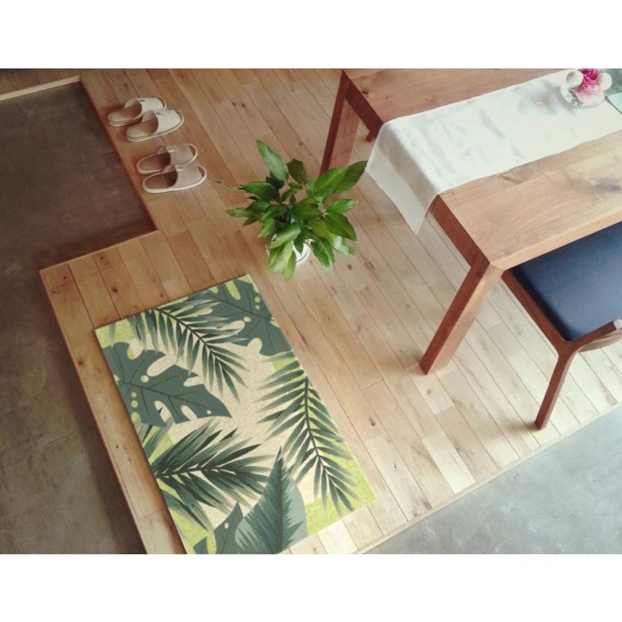 玄関マット 屋内 80&times;140cm （オアシス） 洗える 大きめ リーフ柄 ブルー グリーン シェニール ゴブラン織り 滑り止め加工 マット 大判