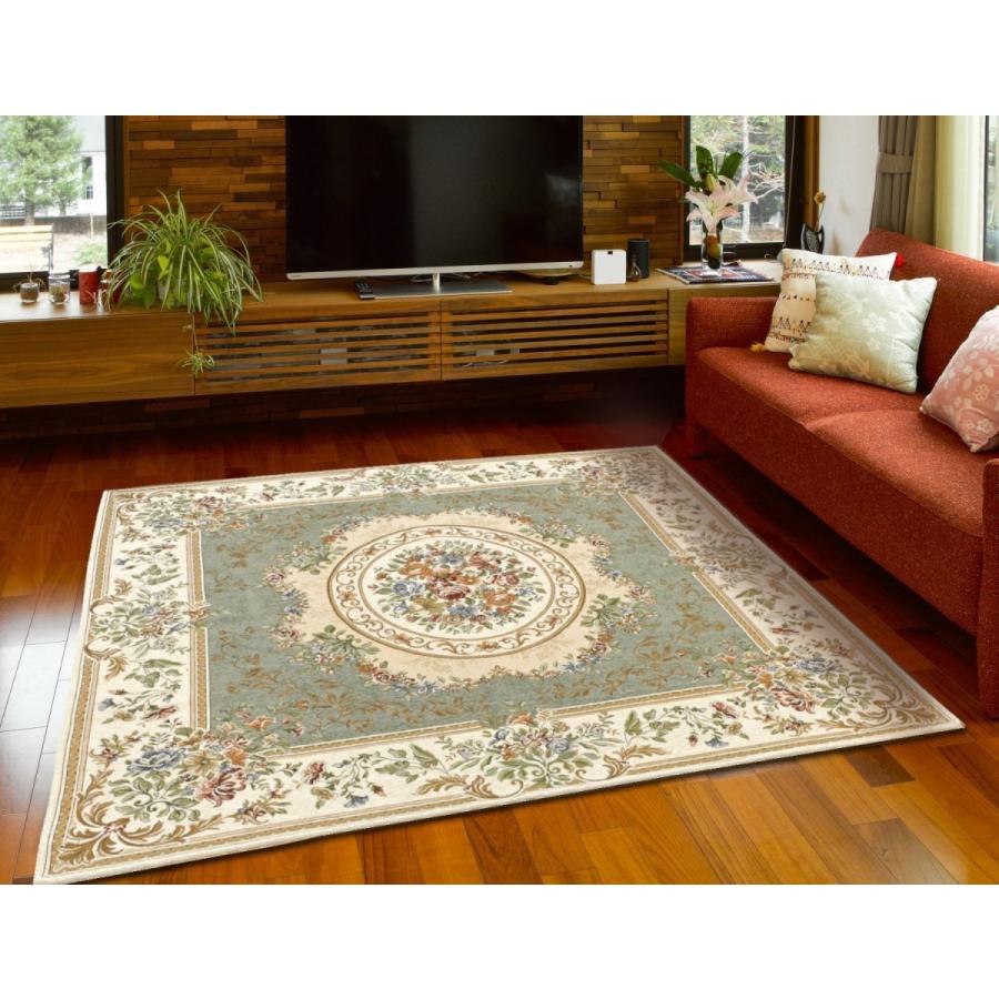 ラグ 大きめ 230×330cm （パレスGN） アンティーク グリーン 花柄