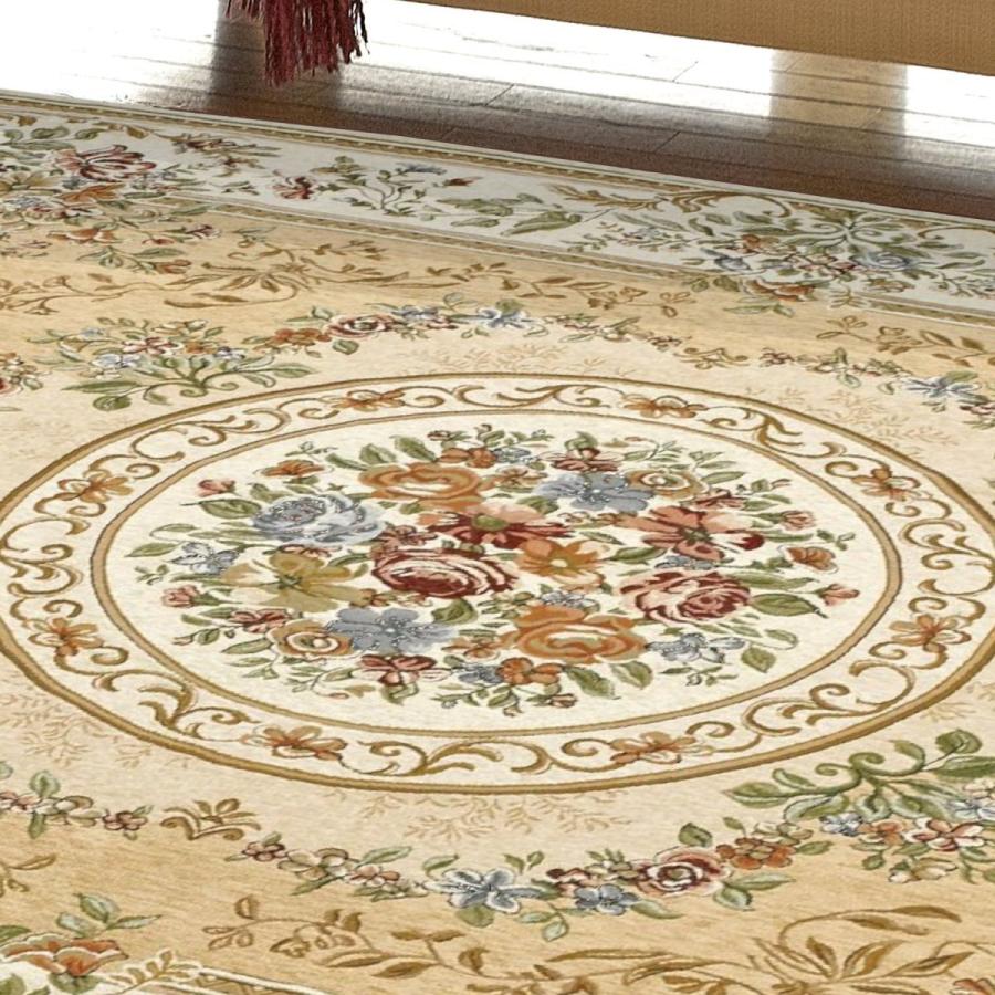 ラグ 2畳 200×200cm （パレスBE） アンティーク ベージュ 花柄 