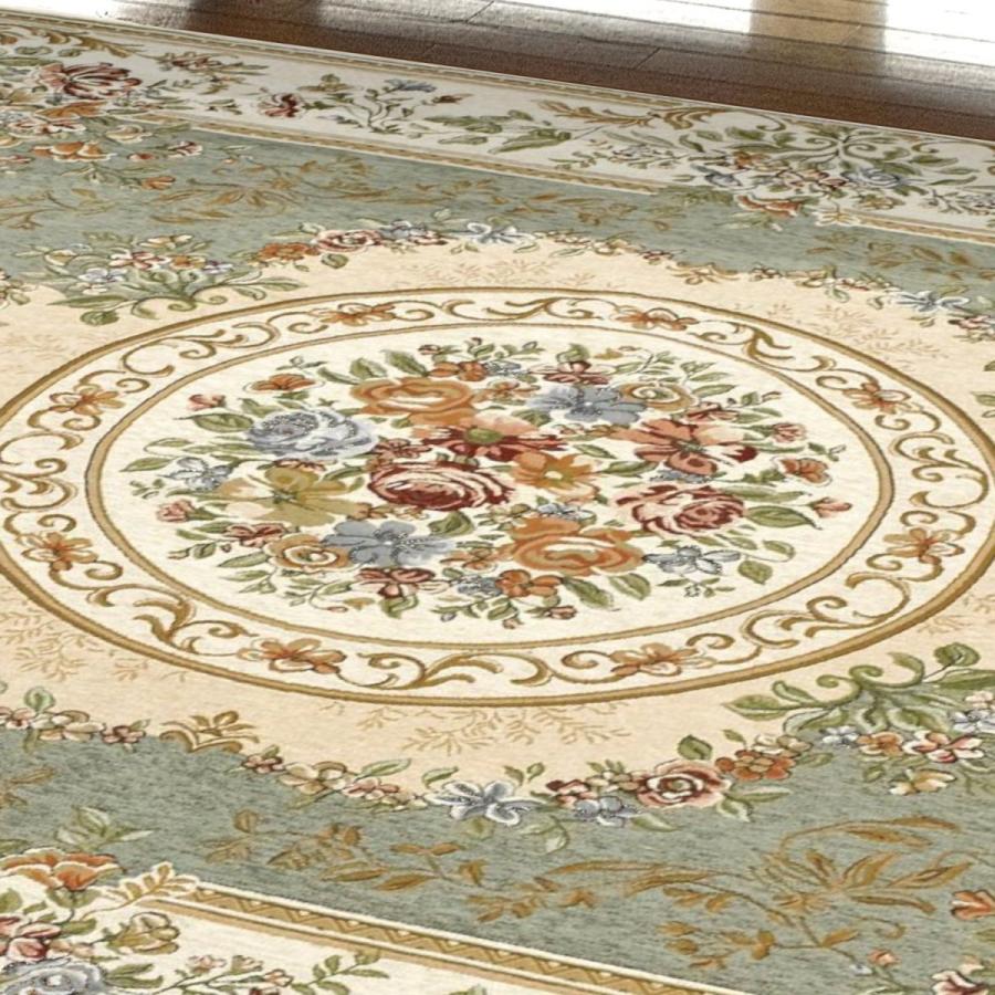 ゴブラン織り ラグ 2畳 200×200cm (パレス）グリーン アンティーク ラグ 2畳 200×200cm （パレスGN） アンティーク グリーン 花柄