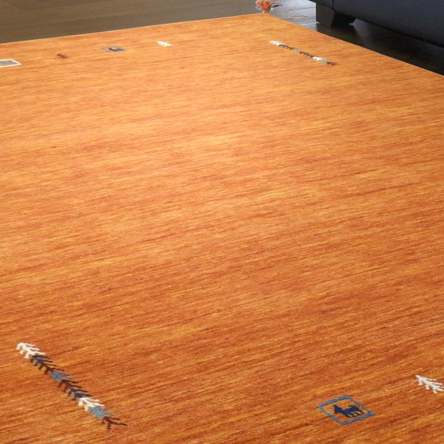 ギャッベ ラグ 90×150cm (インドギャッベ S-008) ギャベ 絨毯 手織り 段通 ラグマット カーペット ウール100％ シンプル オレンジ 小さめ 1畳｜lulube｜03